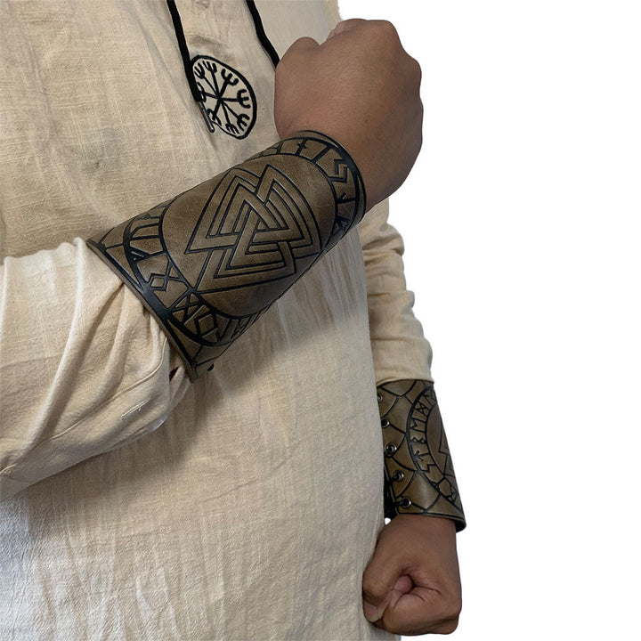WorldNorse Nordisches Amulett Valknut Wikinger Lederarmschienen