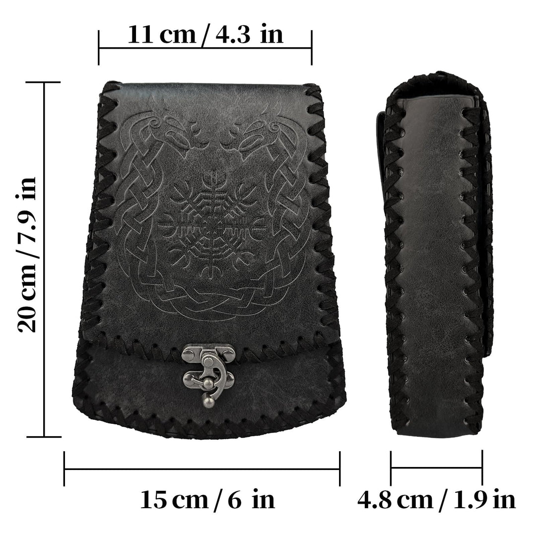 WorldNorse Mittelalterliche Gürteltasche mit nordischem Drachen und Yggdrasil -Prägung