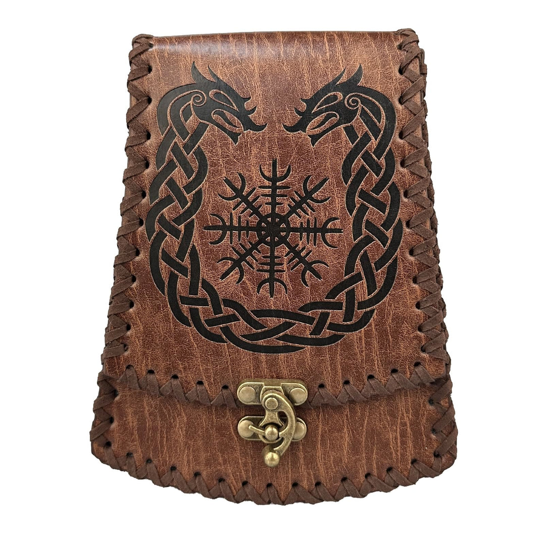 WorldNorse Mittelalterliche Gürteltasche mit nordischem Drachen und Yggdrasil -Prägung