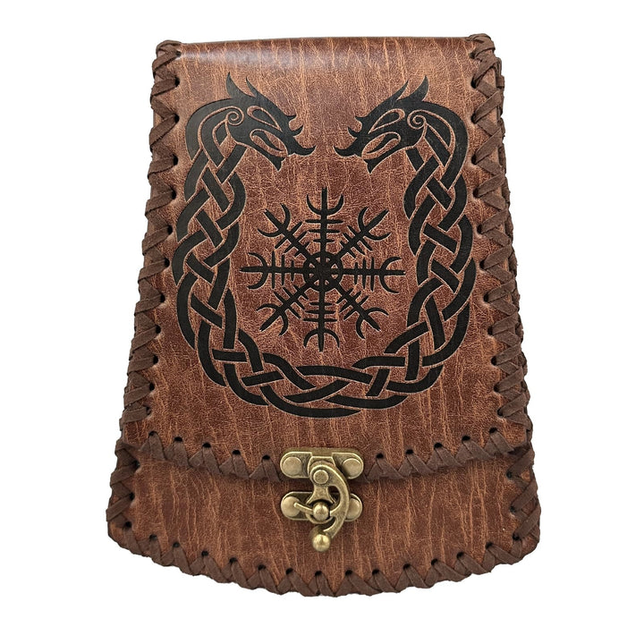WorldNorse Mittelalterliche Gürteltasche mit nordischem Drachen und Yggdrasil -Prägung