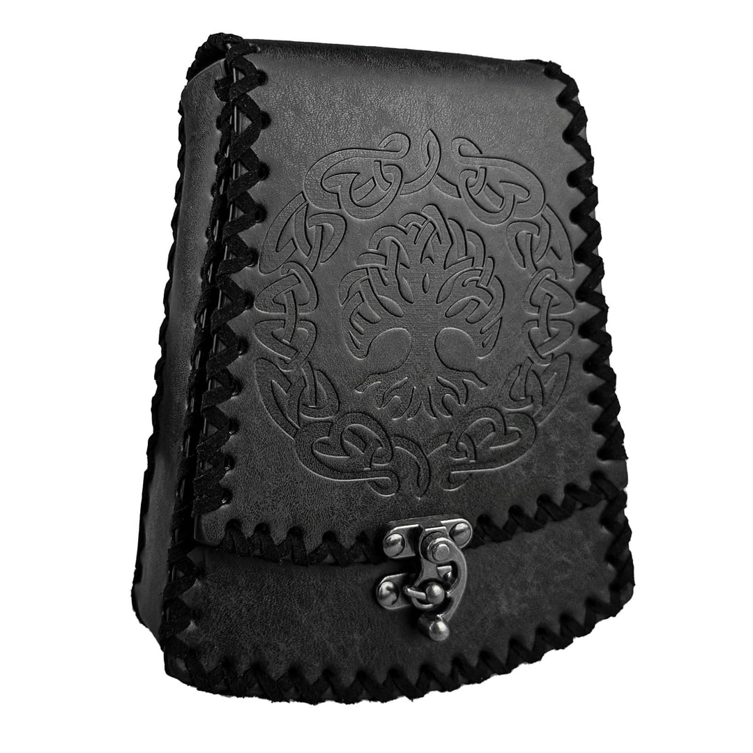 WorldNorse Mittelalterliche Gürteltasche mit nordischem Drachen und Yggdrasil -Prägung