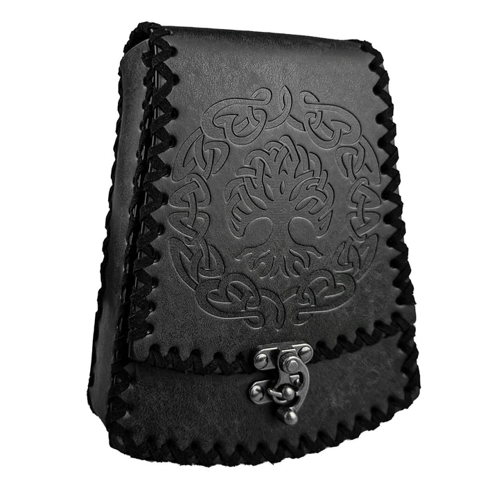 WorldNorse Mittelalterliche Gürteltasche mit nordischem Drachen und Yggdrasil -Prägung