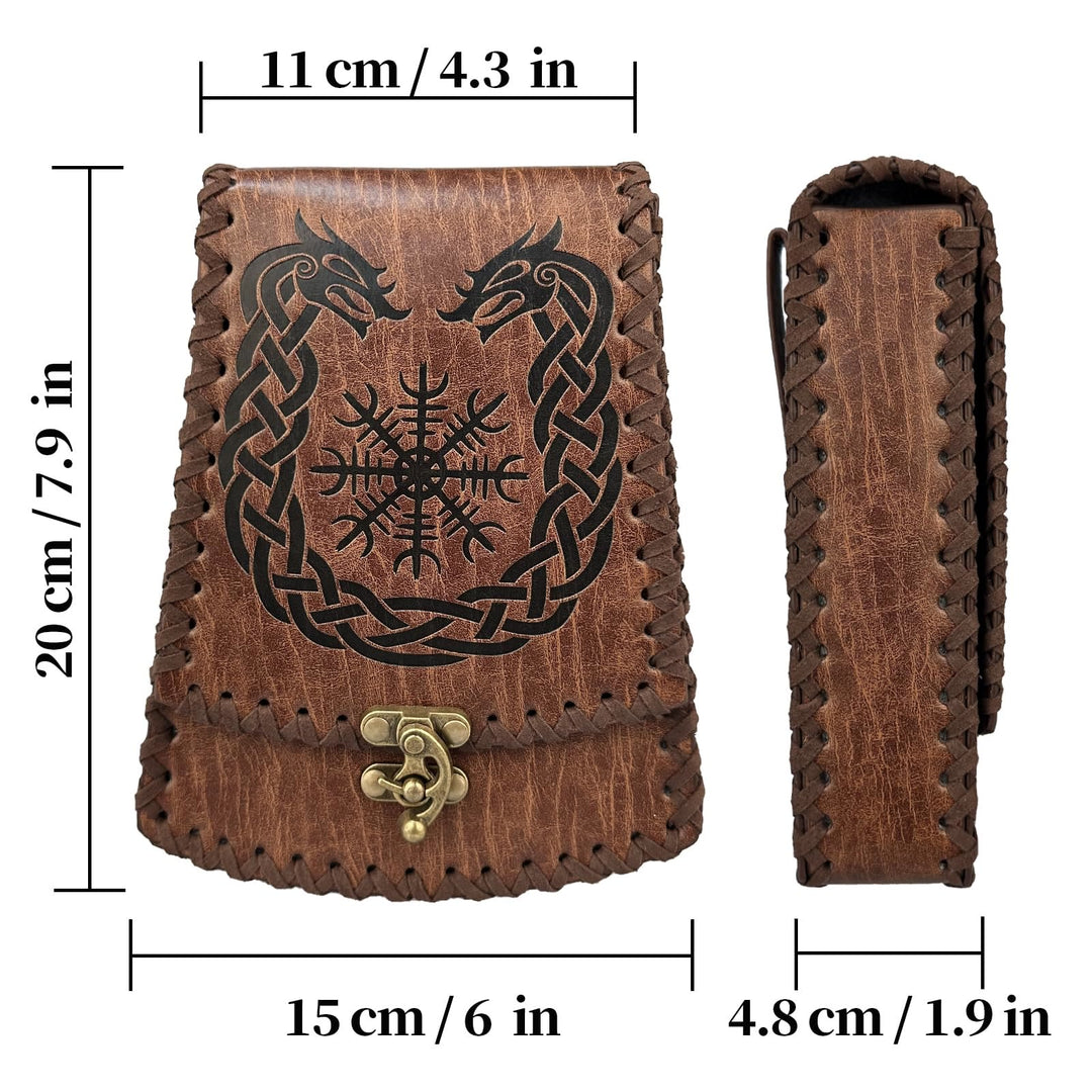 WorldNorse Mittelalterliche Gürteltasche mit nordischem Drachen und Yggdrasil -Prägung