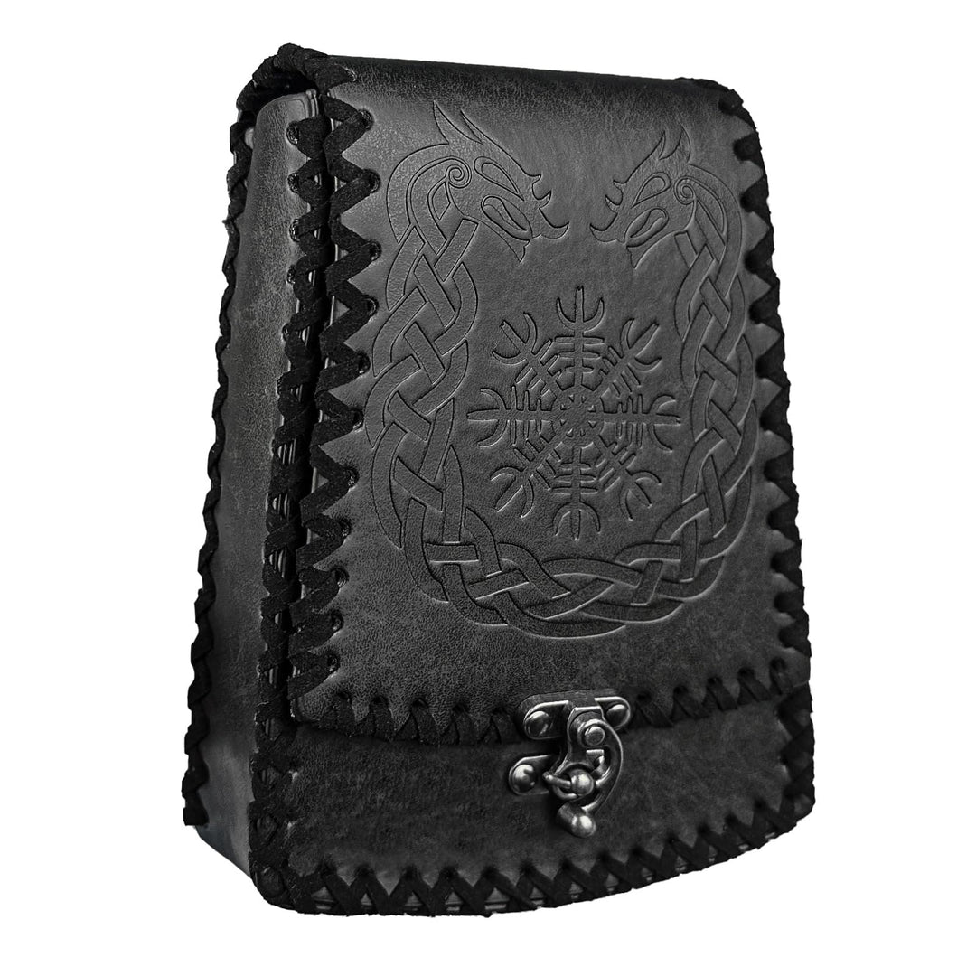WorldNorse Mittelalterliche Gürteltasche mit nordischem Drachen und Yggdrasil -Prägung