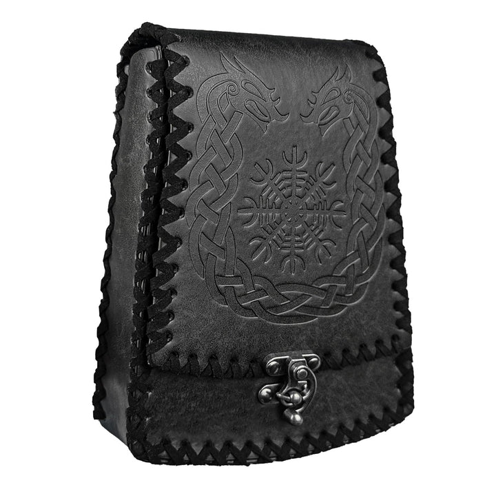 WorldNorse Mittelalterliche Gürteltasche mit nordischem Drachen und Yggdrasil -Prägung