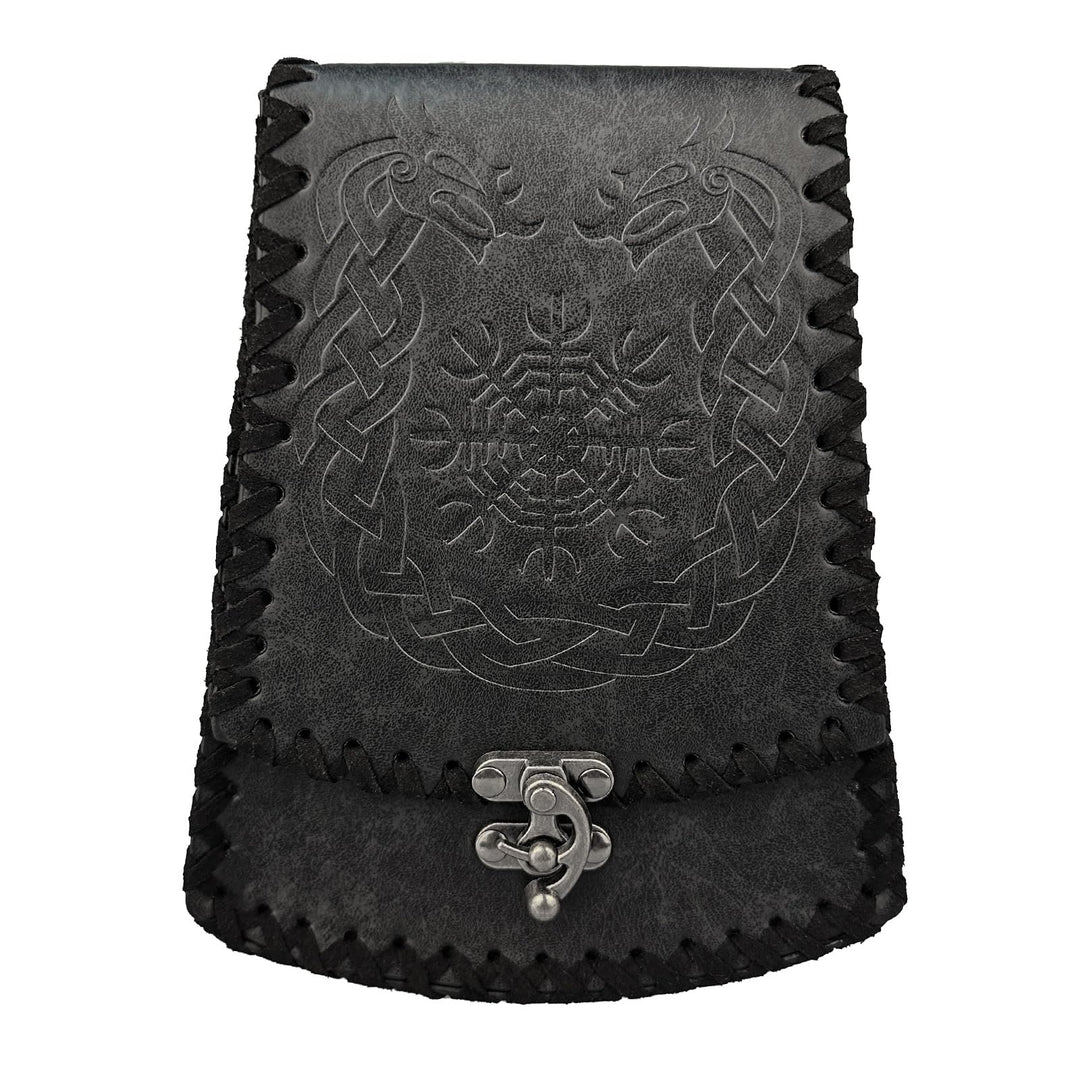 WorldNorse Mittelalterliche Gürteltasche mit nordischem Drachen und Yggdrasil -Prägung
