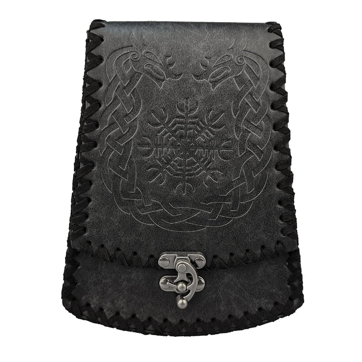 WorldNorse Mittelalterliche Gürteltasche mit nordischem Drachen und Yggdrasil -Prägung