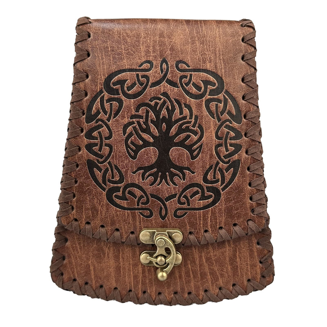 WorldNorse Mittelalterliche Gürteltasche mit nordischem Drachen und Yggdrasil -Prägung