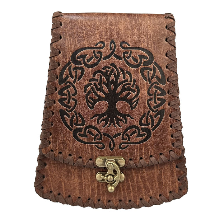 WorldNorse Mittelalterliche Gürteltasche mit nordischem Drachen und Yggdrasil -Prägung