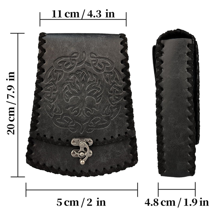 WorldNorse Mittelalterliche Gürteltasche mit nordischem Drachen und Yggdrasil -Prägung