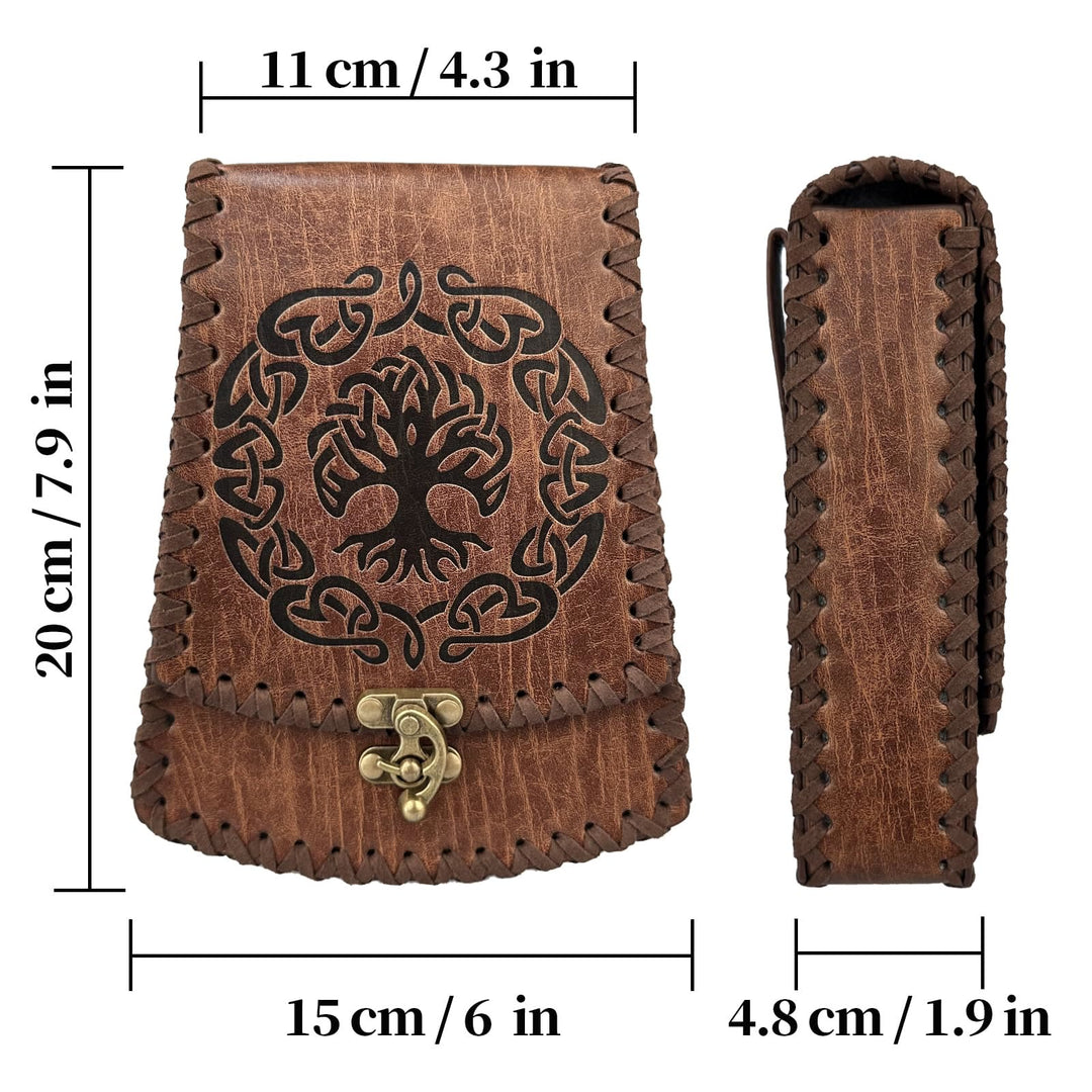 WorldNorse Mittelalterliche Gürteltasche mit nordischem Drachen und Yggdrasil -Prägung