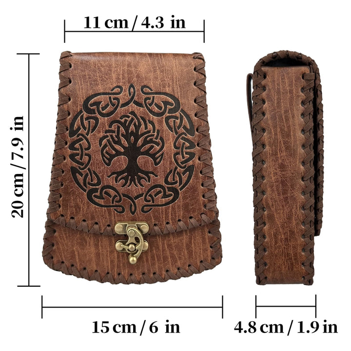 WorldNorse Mittelalterliche Gürteltasche mit nordischem Drachen und Yggdrasil -Prägung