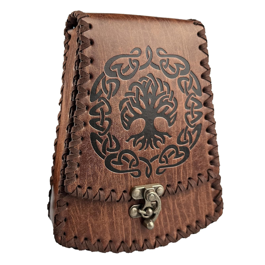 WorldNorse Mittelalterliche Gürteltasche mit nordischem Drachen und Yggdrasil -Prägung