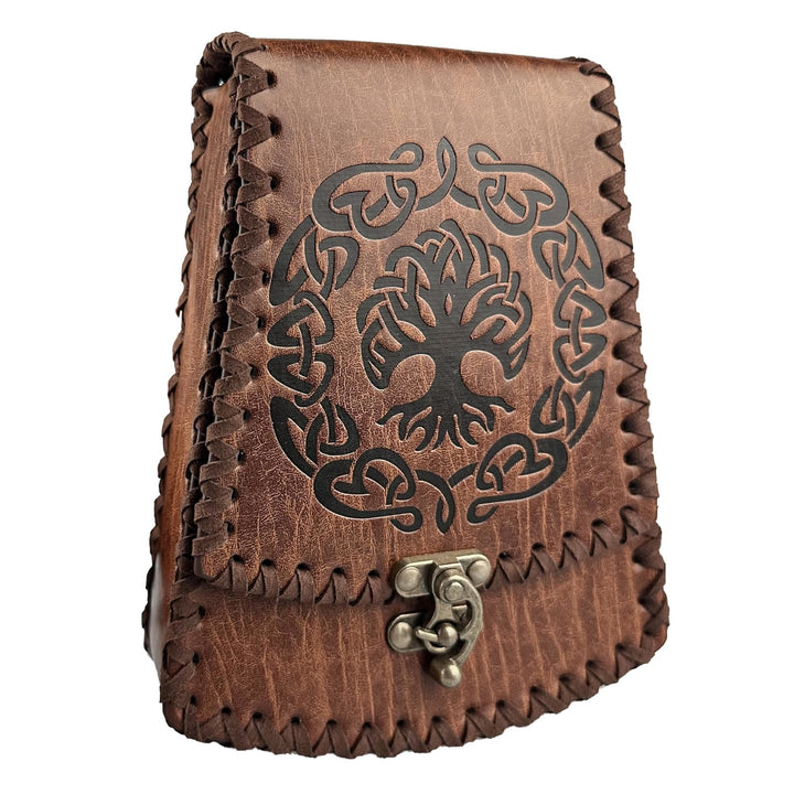 WorldNorse Mittelalterliche Gürteltasche mit nordischem Drachen und Yggdrasil -Prägung