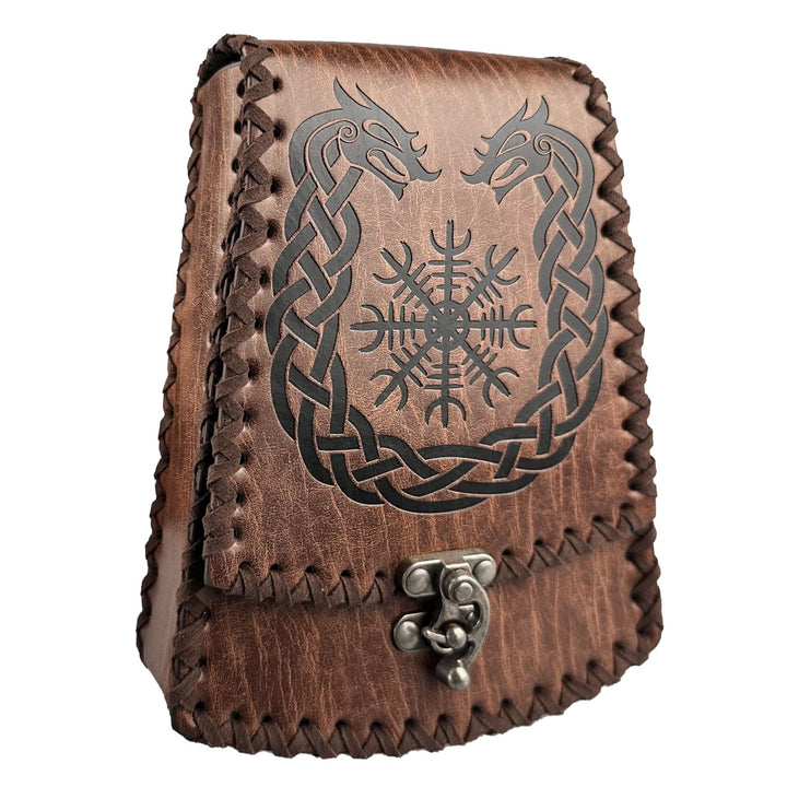 WorldNorse Mittelalterliche Gürteltasche mit nordischem Drachen und Yggdrasil -Prägung