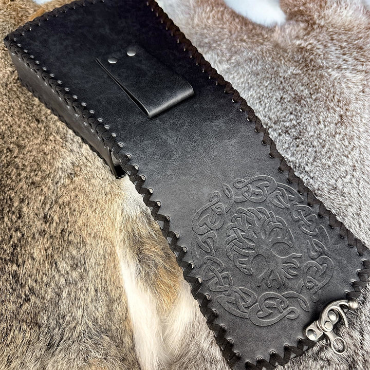 WorldNorse Mittelalterliche Gürteltasche mit nordischem Drachen und Yggdrasil -Prägung