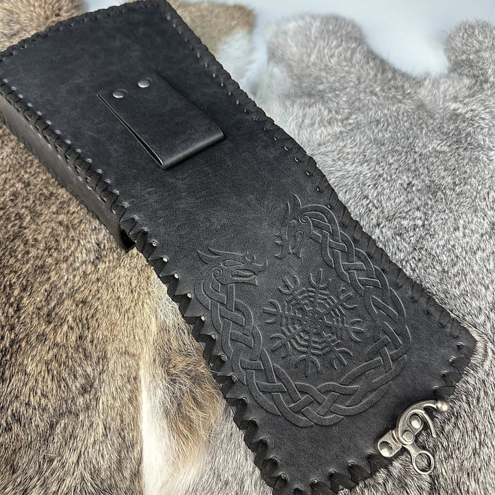 WorldNorse Mittelalterliche Gürteltasche mit nordischem Drachen und Yggdrasil -Prägung