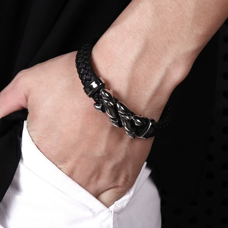WorldNorse Herrenarmband aus gedrehtem Leder mit Edelstahlverschluss - image 1