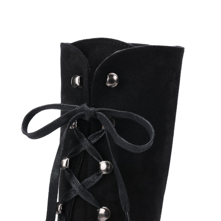WorldNorse Damen-Stiefel mit klobigem Absatz und Schnürung, wadenlang - image 3