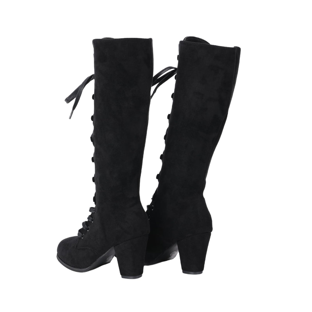 WorldNorse Damen-Stiefel mit klobigem Absatz und Schnürung, wadenlang - image 3