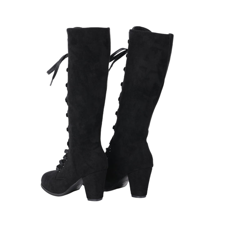 WorldNorse Damen-Stiefel mit klobigem Absatz und Schnürung, wadenlang - image 3