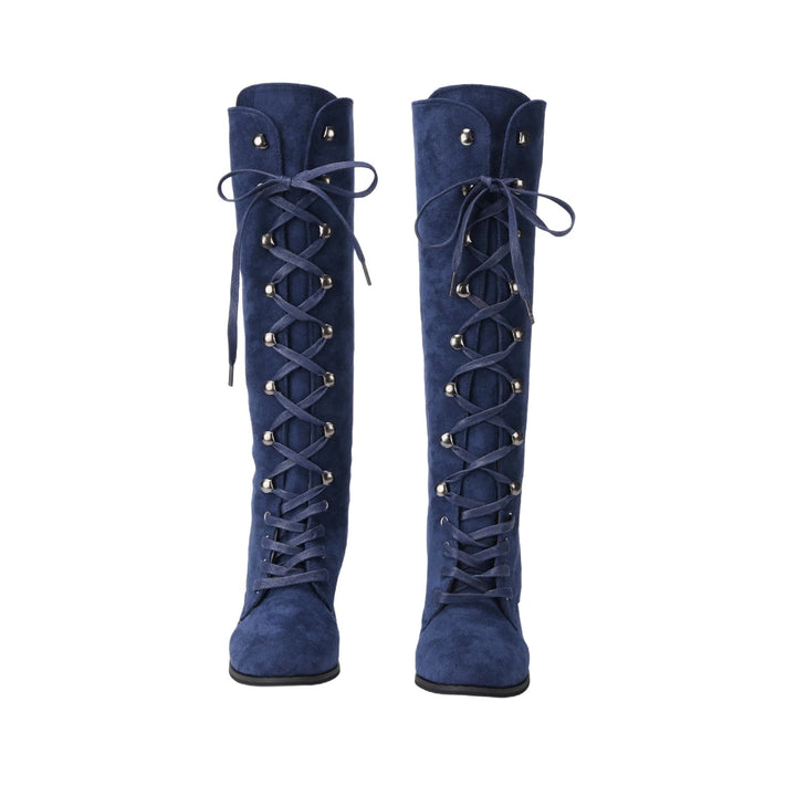 WorldNorse Damen-Stiefel mit klobigem Absatz und Schnürung, wadenlang - image 7
