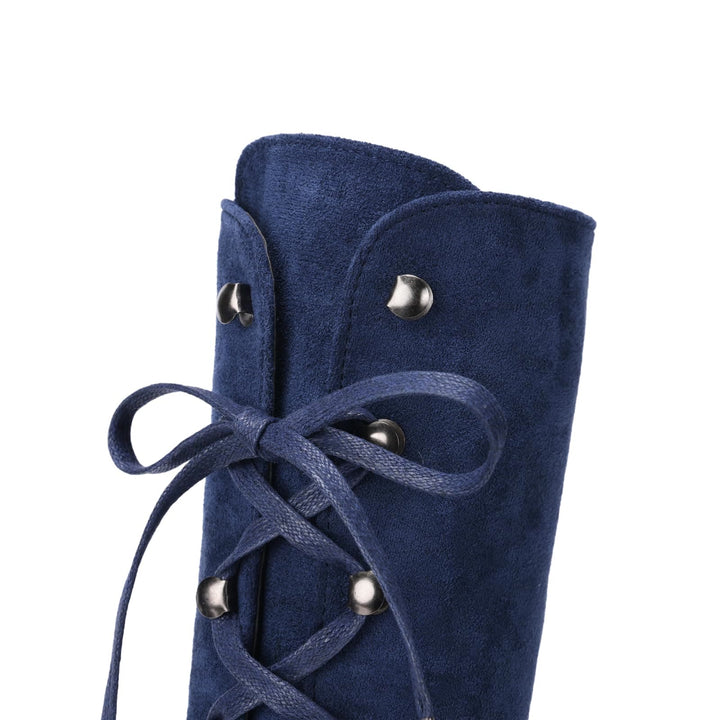 WorldNorse Damen-Stiefel mit klobigem Absatz und Schnürung, wadenlang - image 9