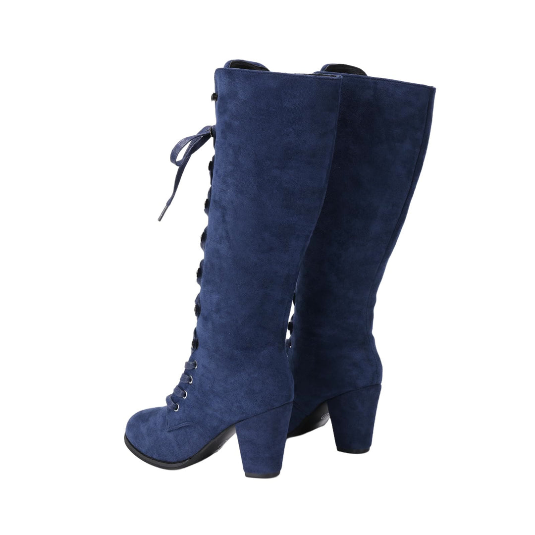 WorldNorse Damen-Stiefel mit klobigem Absatz und Schnürung, wadenlang - image 7
