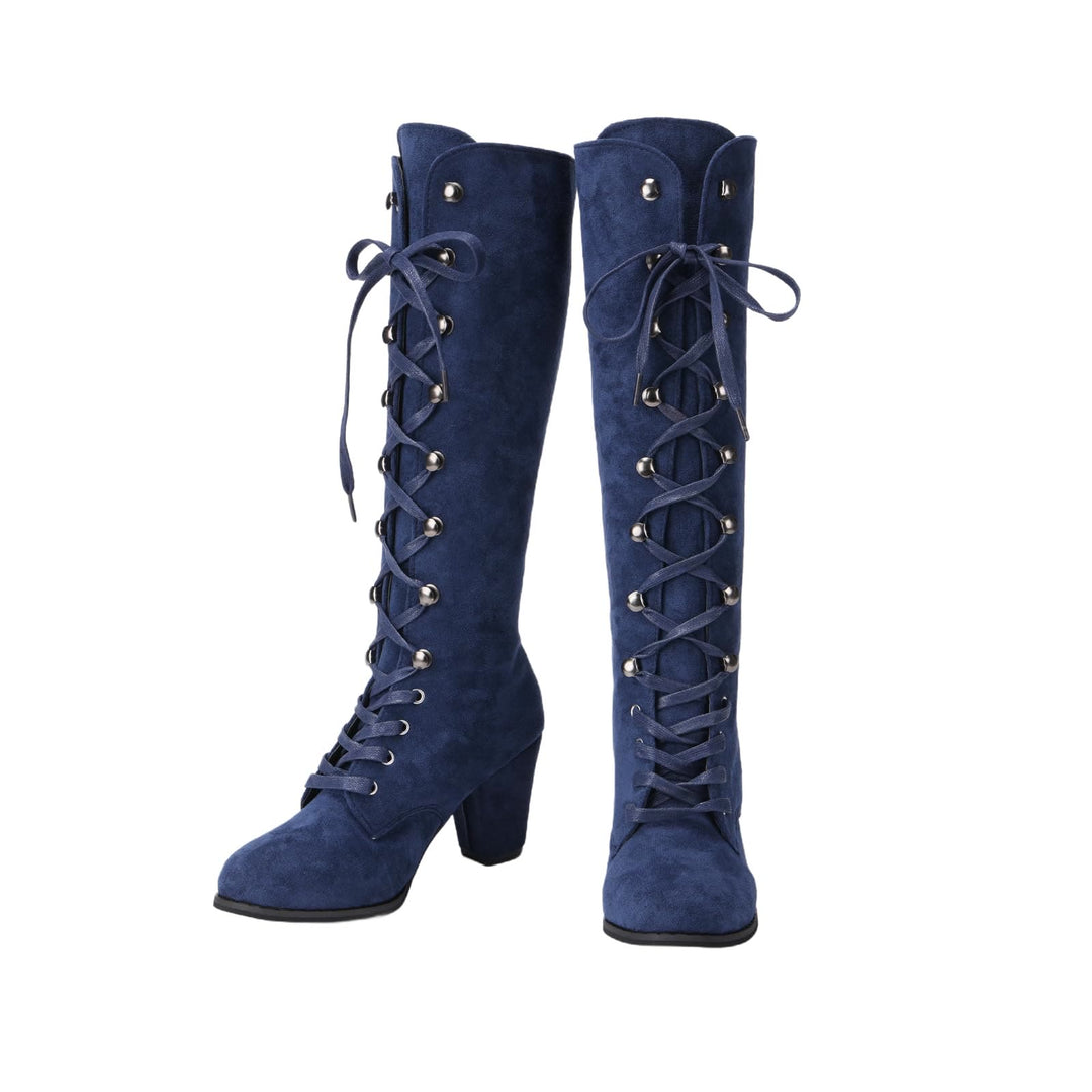 WorldNorse Damen-Stiefel mit klobigem Absatz und Schnürung, wadenlang - image 5