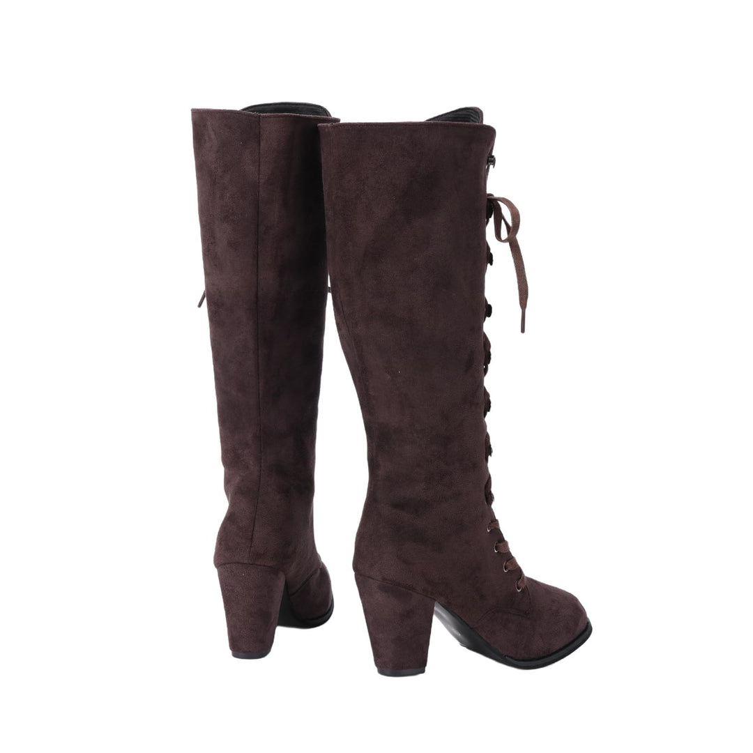 WorldNorse Damen-Stiefel mit klobigem Absatz und Schnürung, wadenlang - image 13