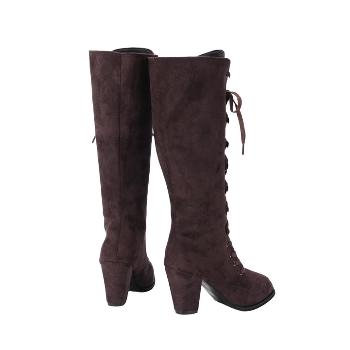 WorldNorse Damen-Stiefel mit klobigem Absatz und Schnürung, wadenlang - image 13