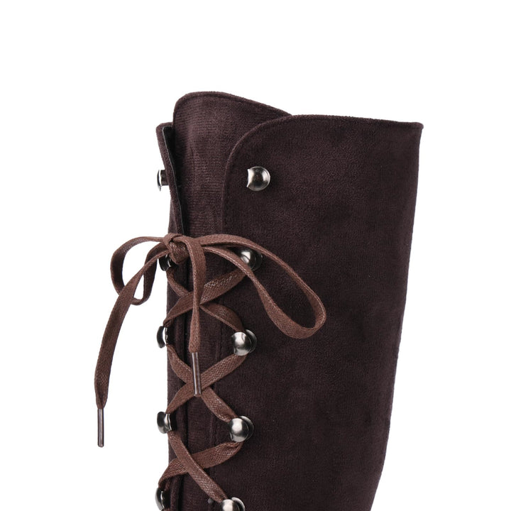WorldNorse Damen-Stiefel mit klobigem Absatz und Schnürung, wadenlang - image 13