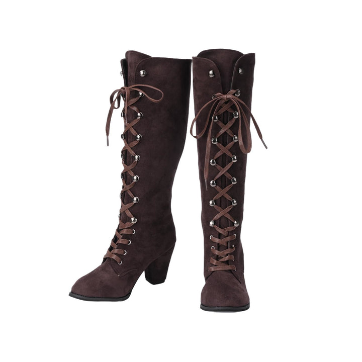 WorldNorse Damen-Stiefel mit klobigem Absatz und Schnürung, wadenlang - image 10
