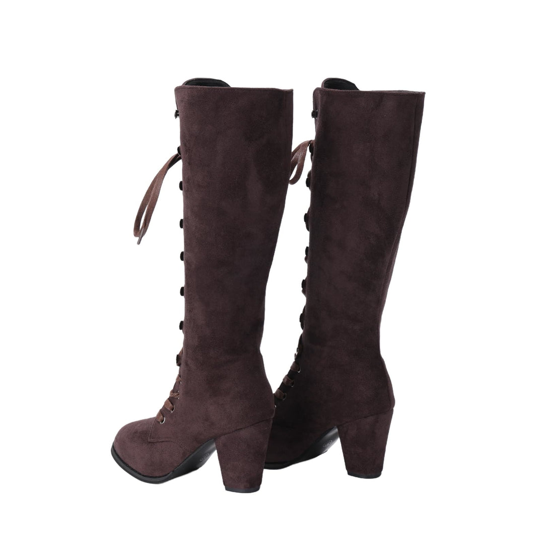 WorldNorse Damen-Stiefel mit klobigem Absatz und Schnürung, wadenlang - image 12