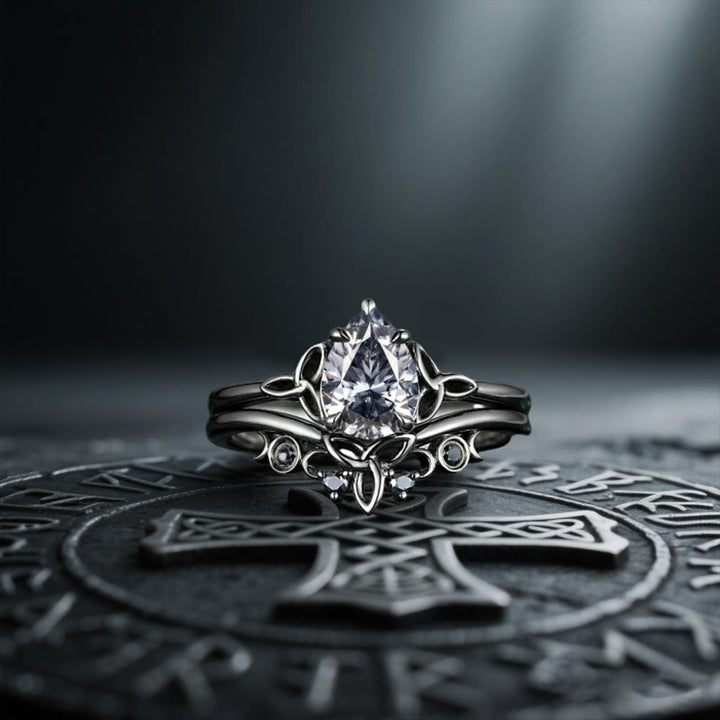 WorldNorse Vintage Keltischer Knoten Birne Grau Moissanit Ring Set - image 5