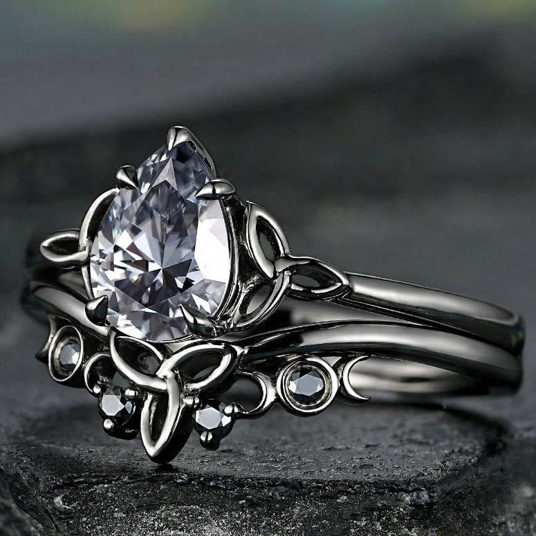 WorldNorse Vintage Keltischer Knoten Birne Grau Moissanit Ring Set - image 7