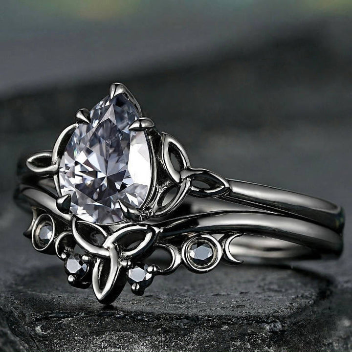 WorldNorse Vintage Keltischer Knoten Birne Grau Moissanit Ring Set - image 7