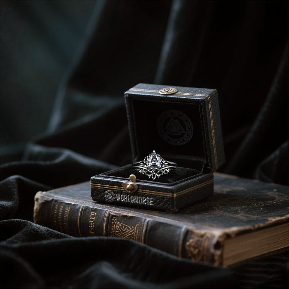 WorldNorse Vintage Keltischer Knoten Birne Grau Moissanit Ring Set - image 3