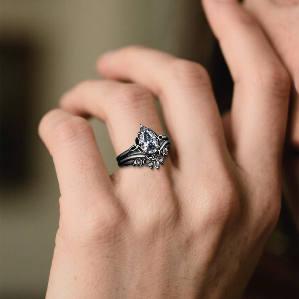 WorldNorse Vintage Keltischer Knoten Birne Grau Moissanit Ring Set - image 1