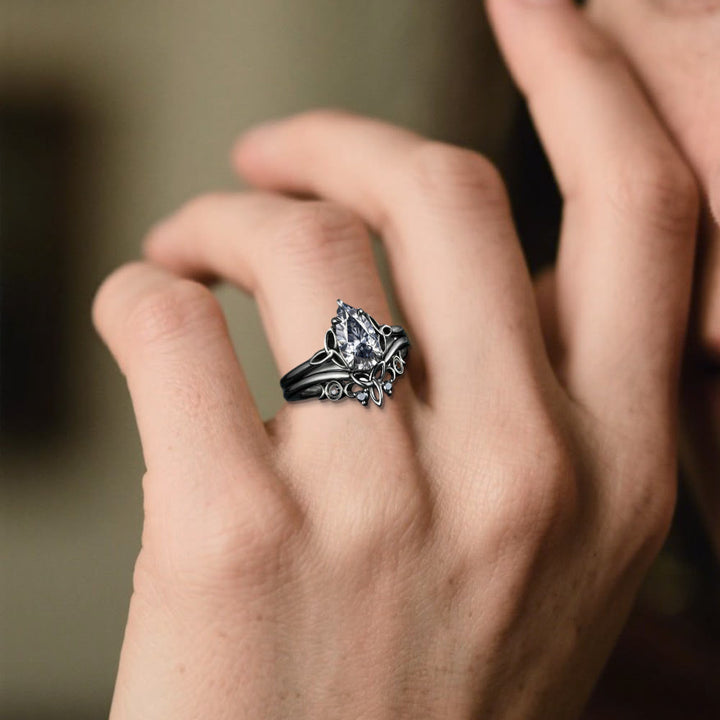 WorldNorse Vintage Keltischer Knoten Birne Grau Moissanit Ring Set - image 1