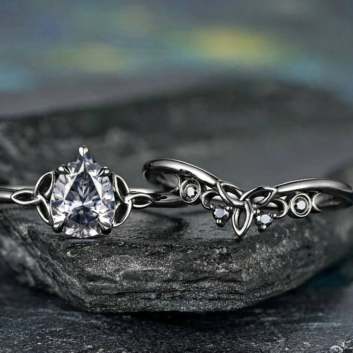 WorldNorse Vintage Keltischer Knoten Birne Grau Moissanit Ring Set - image 6