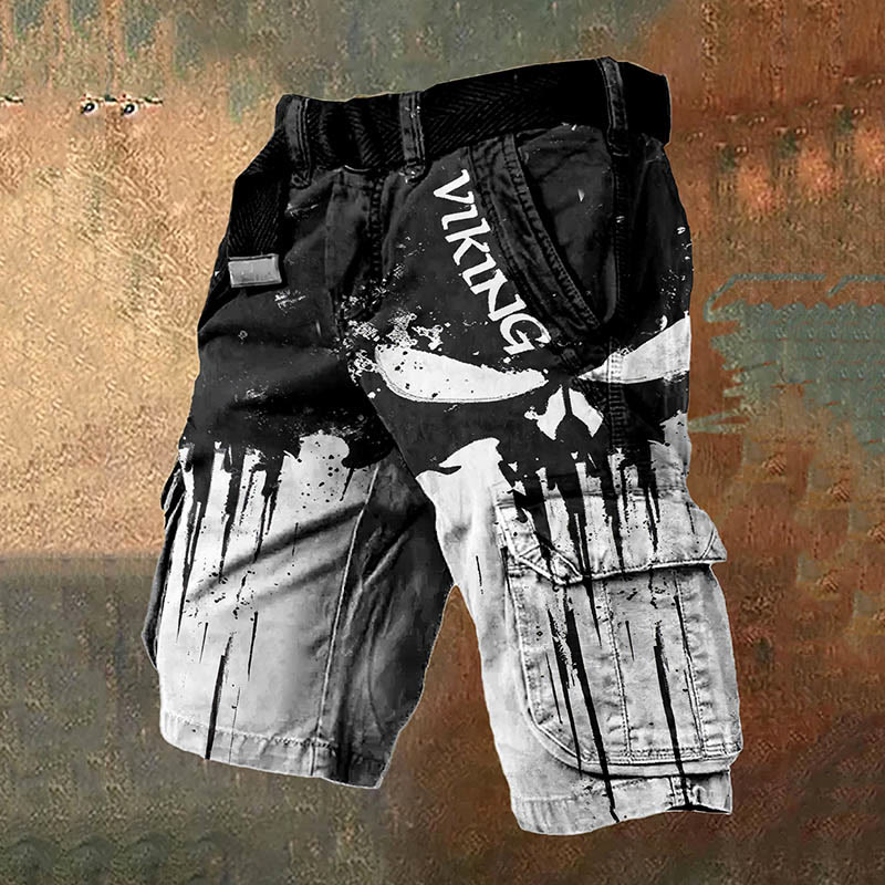 WorldNorse – Cargo-Shorts mit Totenkopf-Print in Schwarz und Weiß - US/UK/AU50, EU60 (5XL) - image 1