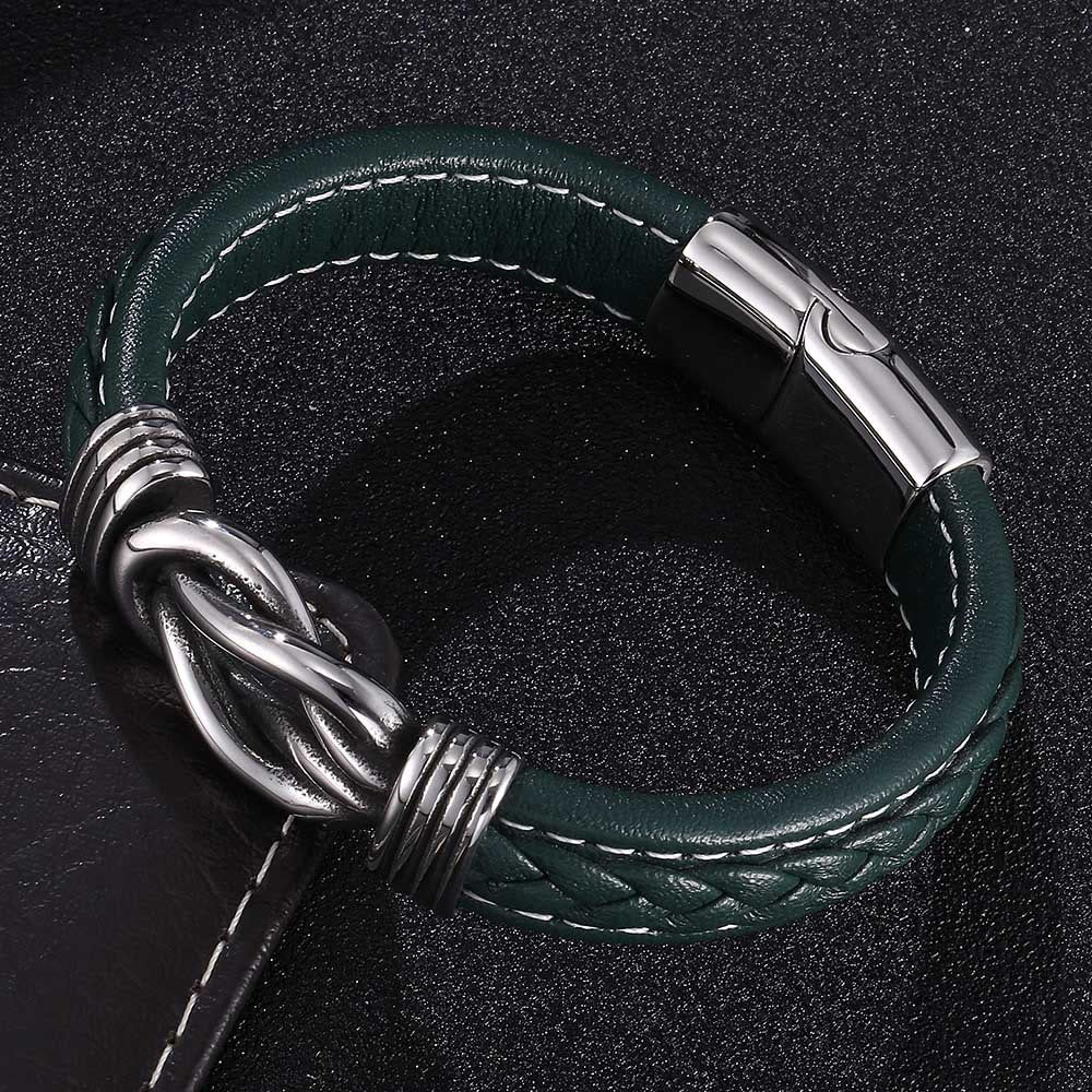 WorldNorse Herren-Lederarmband mit Unendlichkeitsknoten - Grün - 23,5 cm - image 0
