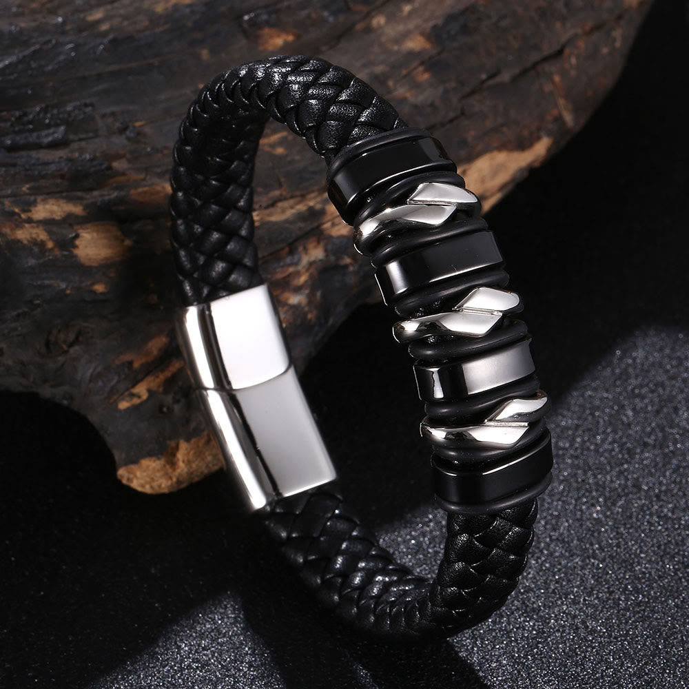 WorldNorse Punk Spiral-Lederarmband - Schwarz#Silber & Schwarz - 23,5 cm - image 0