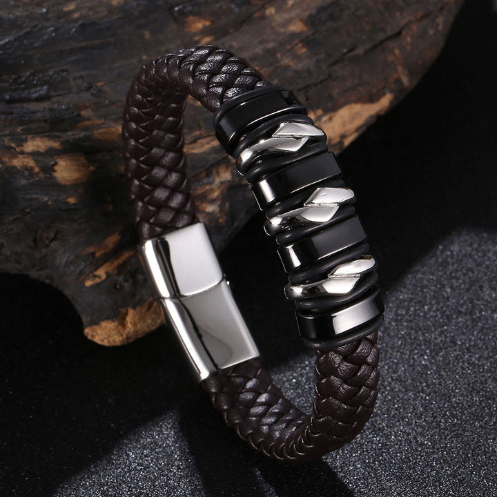 WorldNorse Punk Spiral-Lederarmband - Braun#Silber & Schwarz - 23,5 cm - image 10