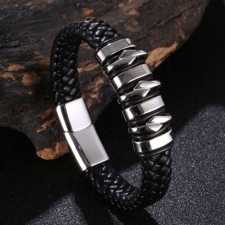 WorldNorse Punk Spiral-Lederarmband - Schwarz & Silber - 23,5 cm - image 5