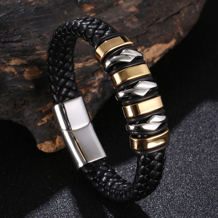 WorldNorse Punk Spiral-Lederarmband - Schwarz#Silber & Gold - 23,5 cm - image 4