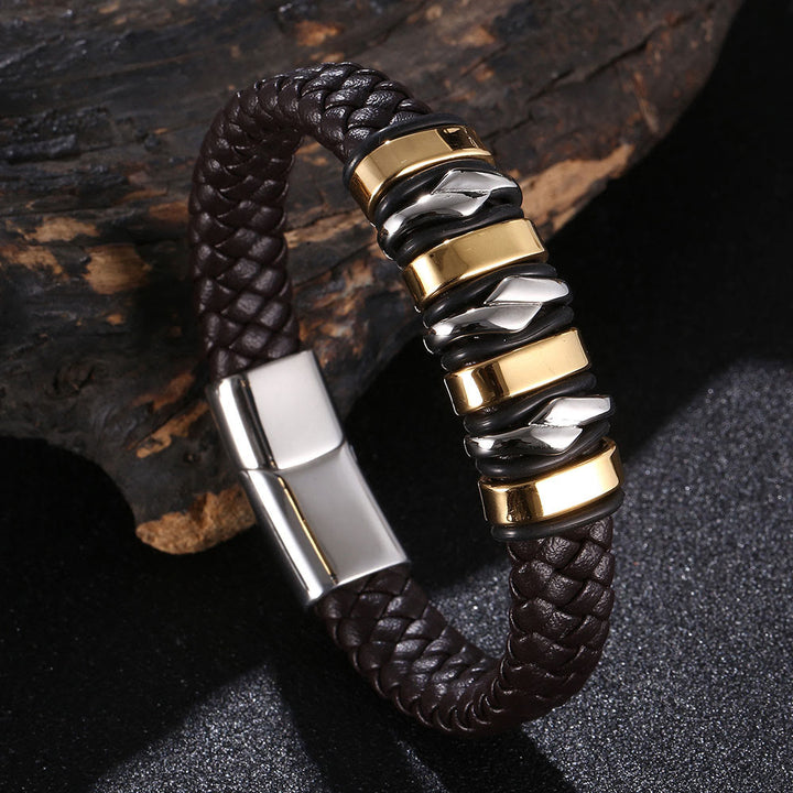 WorldNorse Punk Spiral-Lederarmband - Braun#Silber & Gold - 23,5 cm - image 10