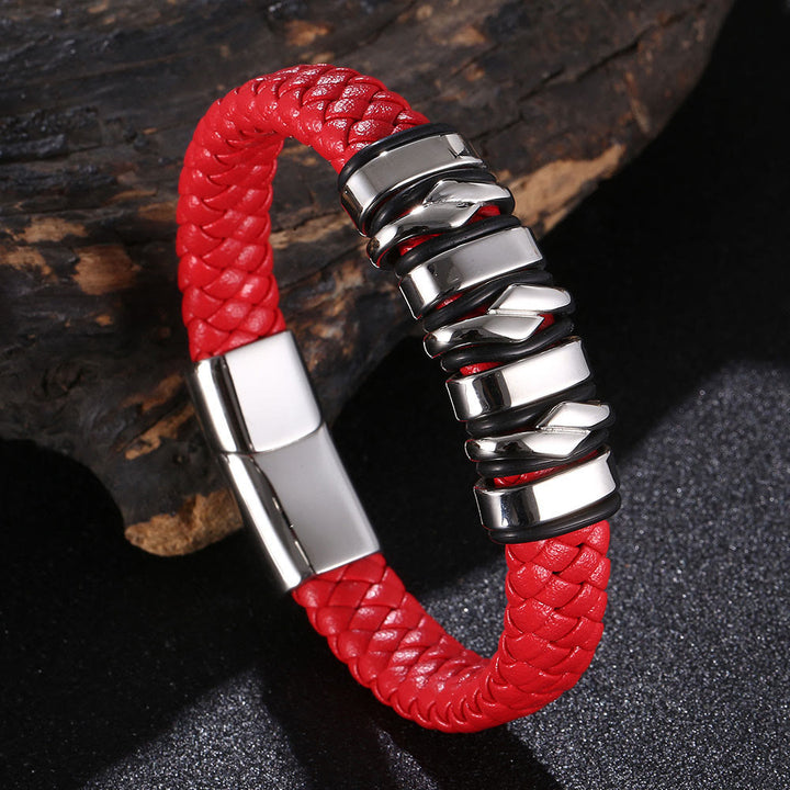 WorldNorse Punk Spiral-Lederarmband - Rot & Silber - 23,5 cm - image 9