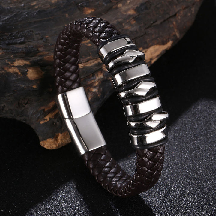 WorldNorse Punk Spiral-Lederarmband - Braun & Silber - 23,5 cm - image 12